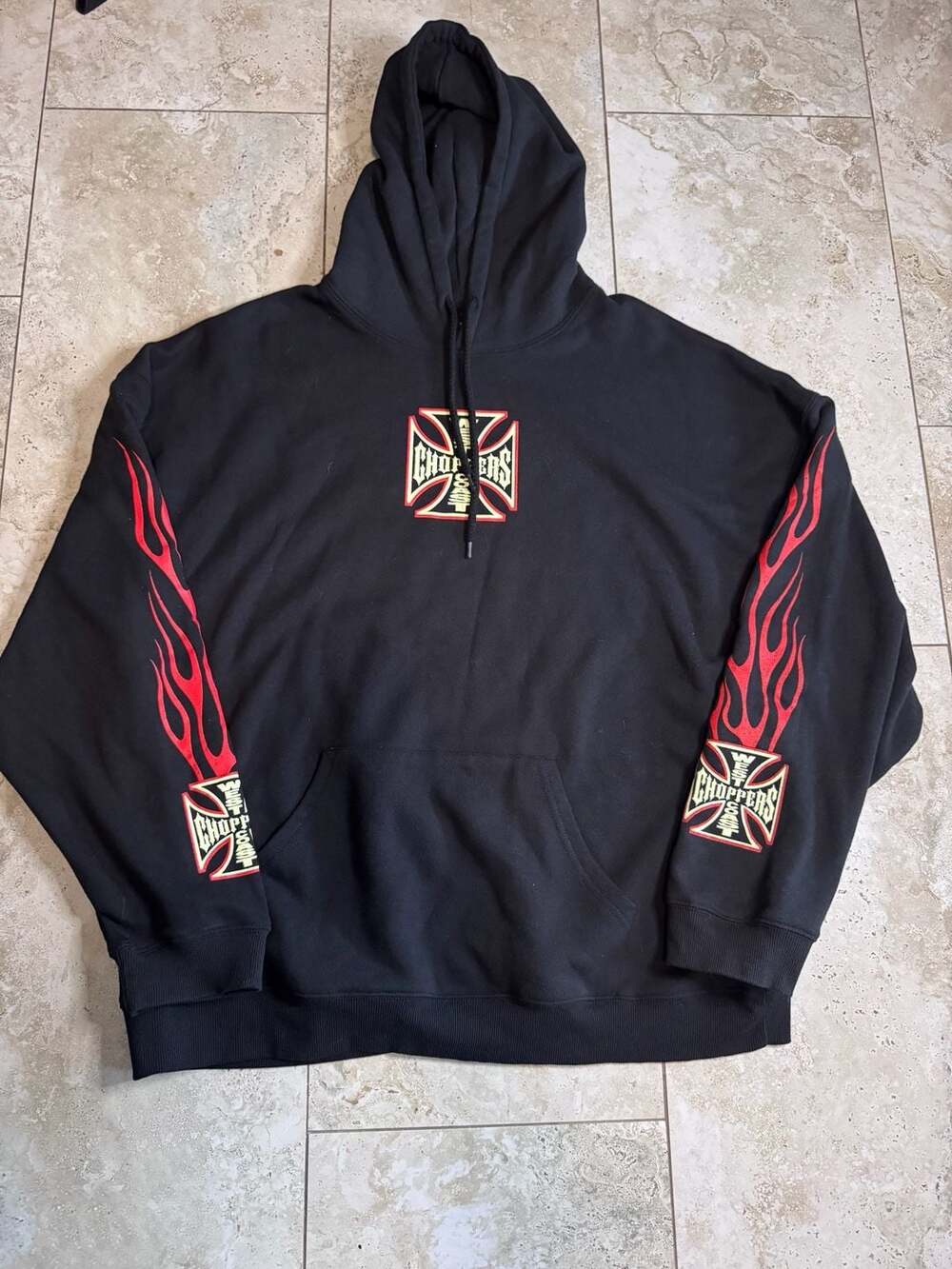 West Coast Choppers Iron Cross Flame Logo Black Hoodie XL